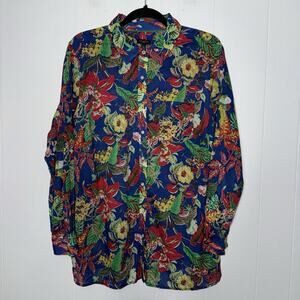 Talbots Women’s Tropical Floral Classic Shirt Button Up Long Sleeve Size 1X